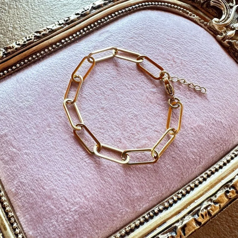 6 1/2" + 1" Large Link Paperclip Chain Bracelet 18K Gold PVD Stainless Steel - Picture 4 of 4